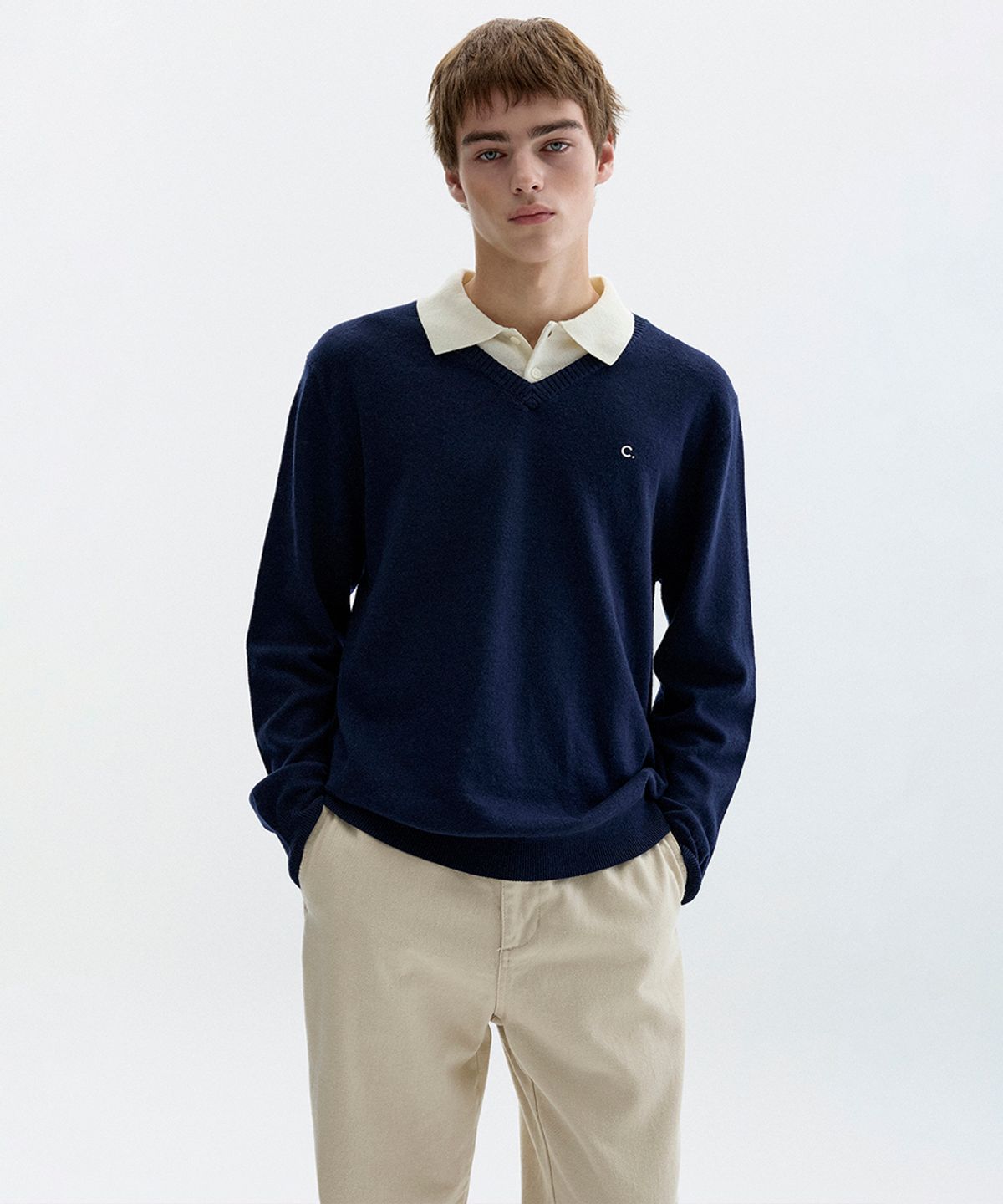 클로브(CLOVE) [26FW clove] Contrast Collar Knit Pullover_Men (Navy)