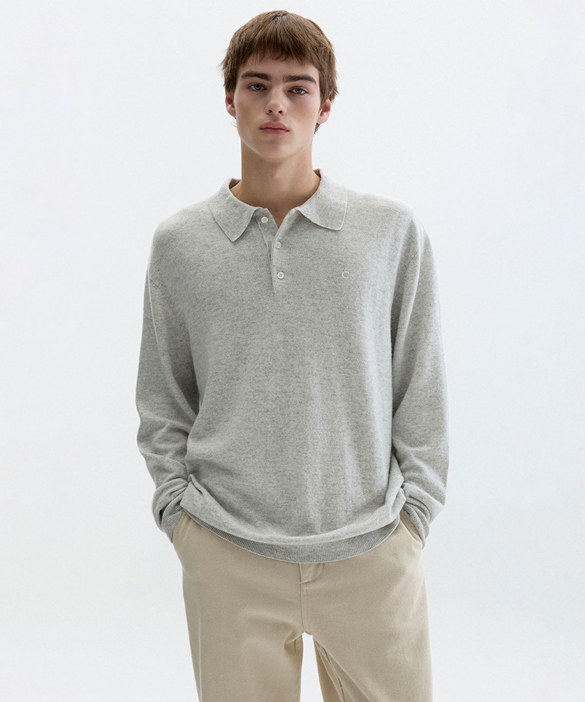 클로브(CLOVE) [26FW clove] Basic Collared Knit Pullover_Men (Light Grey)