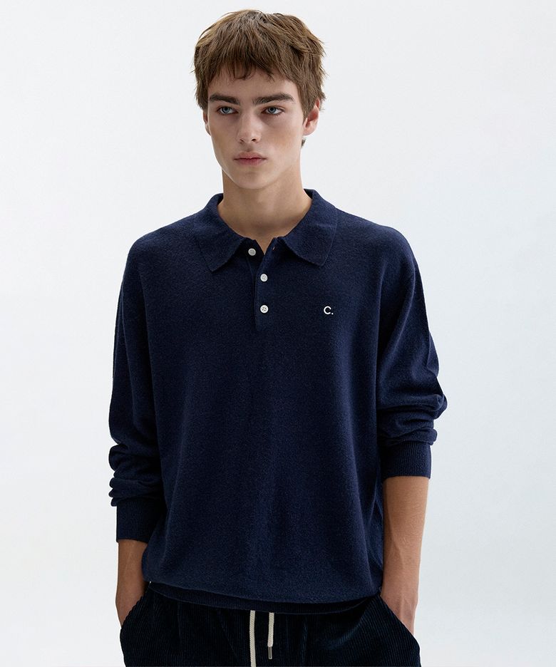 [26FW clove] Basic Collared Knit Pullover_Men (Navy)