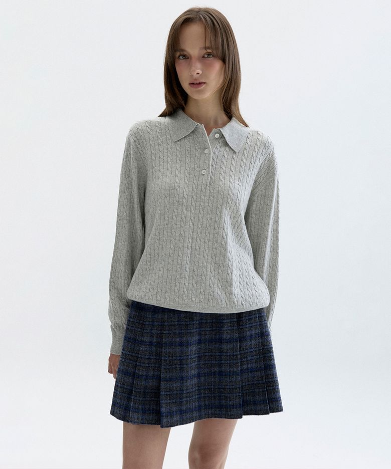 [26FW clove] Cable Collared Knit Pullover (Light Grey)