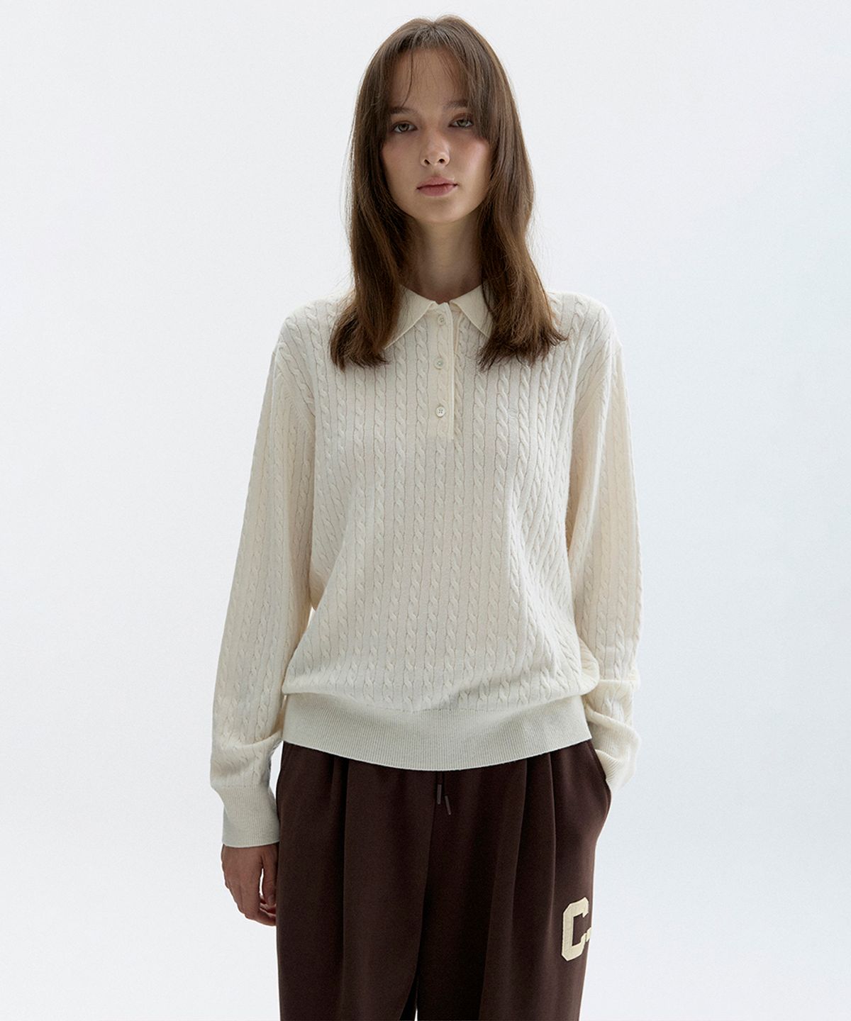 클로브(CLOVE) [26FW clove] Cable Collared Knit Pullover (Ivory)