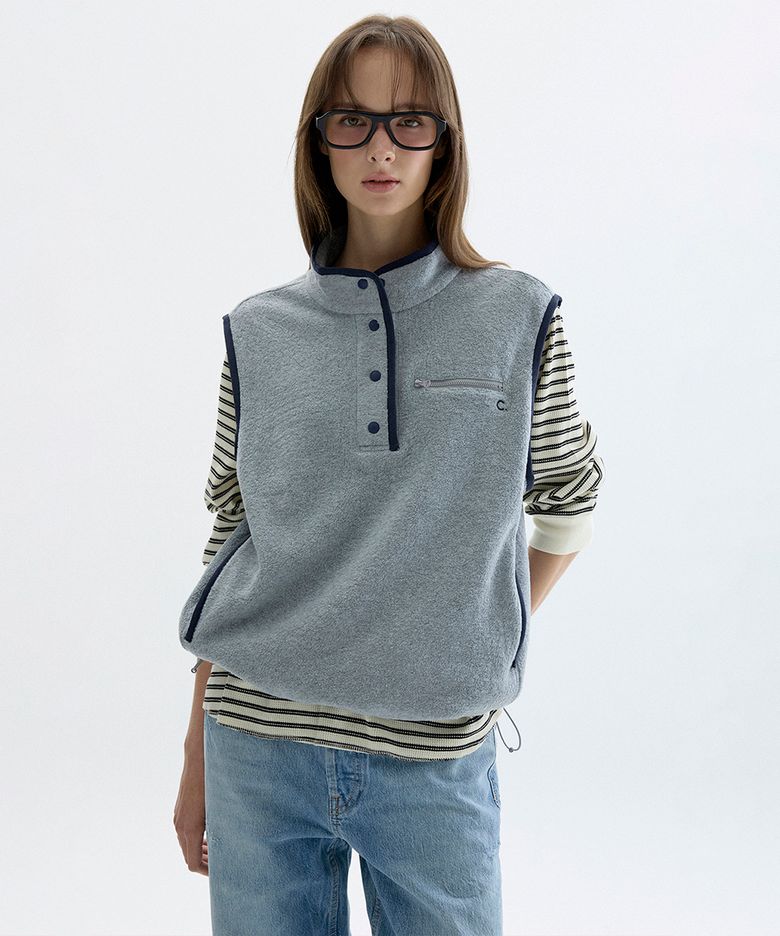 [26FW clove] Fleece Open Vest (Light Grey)