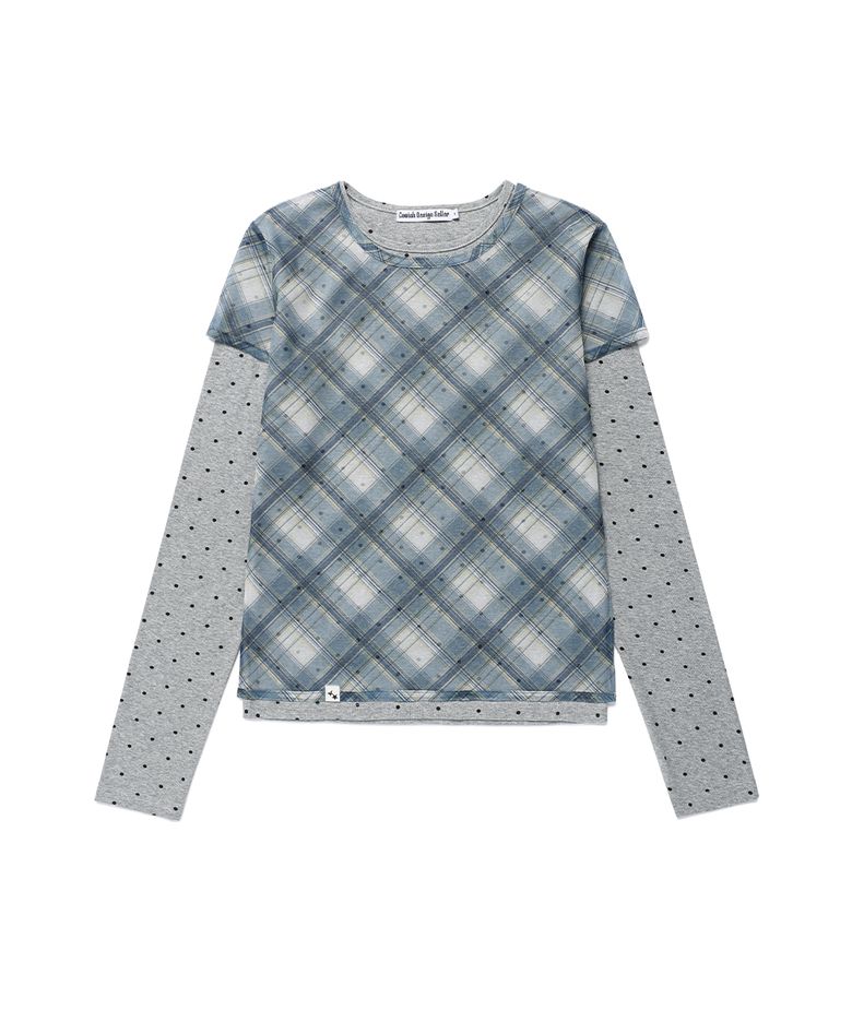 SHEER CHECK LAYERED LS TEE BLUE(CV2GFFT557A)