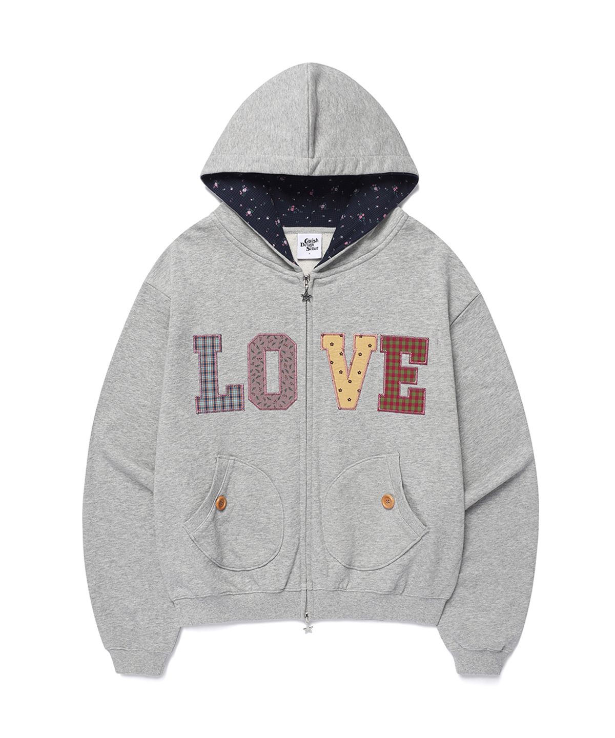 카비시(CAVISH) APPLIQUE LOVE ZIP UP HOODIE GREY(CV2GFFM486A)