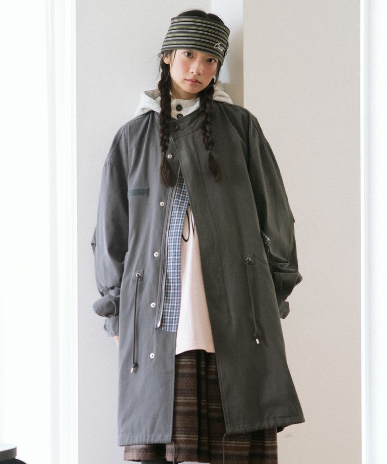 CHECK HOODED FISHTAIL JACKET CHARCOAL(CV2GFFB960A)