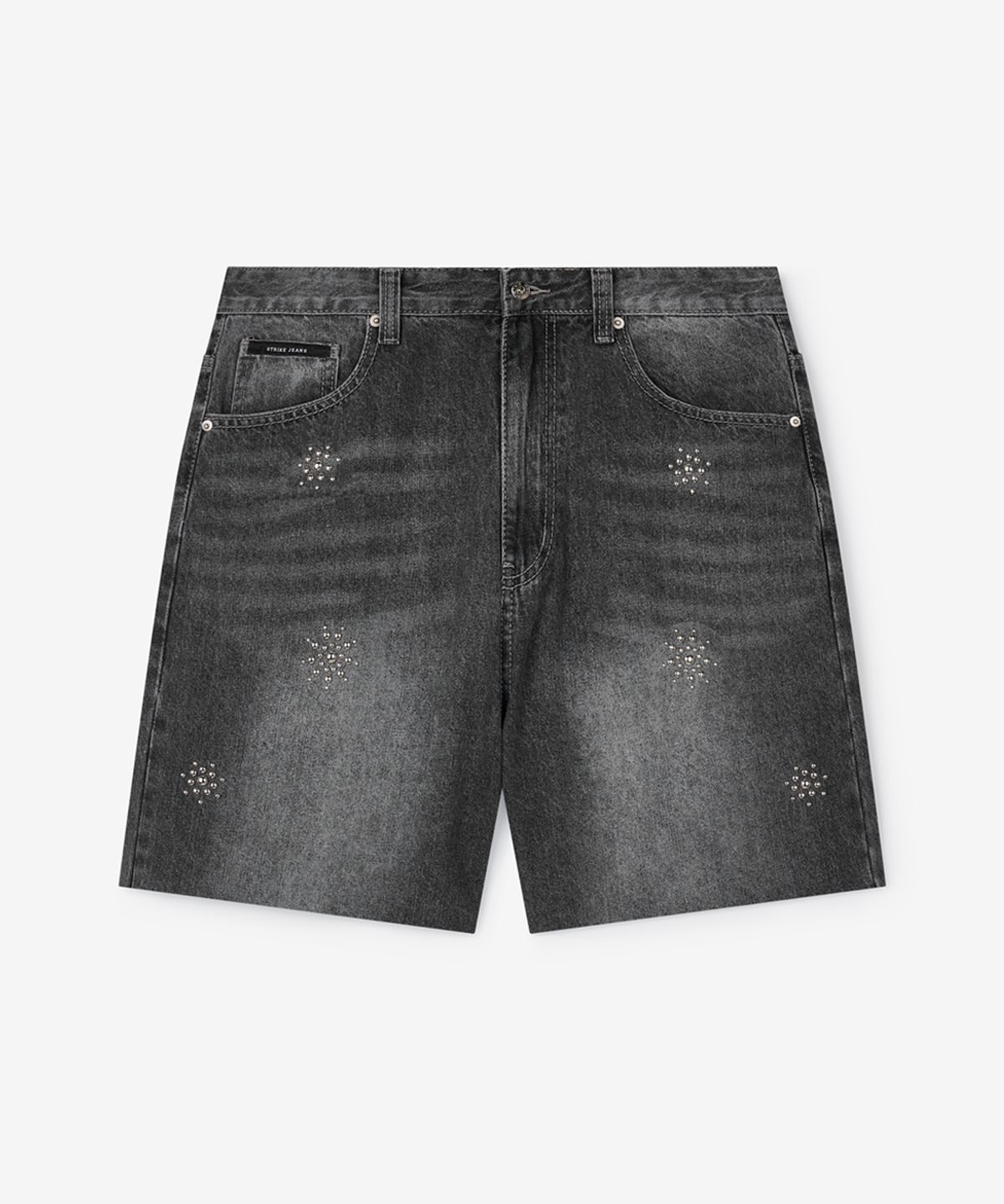 스트라이크(STRIKE) Atelier Studded Denim Cut-Off Shorts (CHARCOAL)