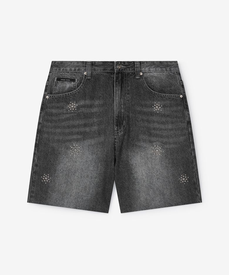 Atelier Studded Denim Cut-Off Shorts (CHARCOAL)
