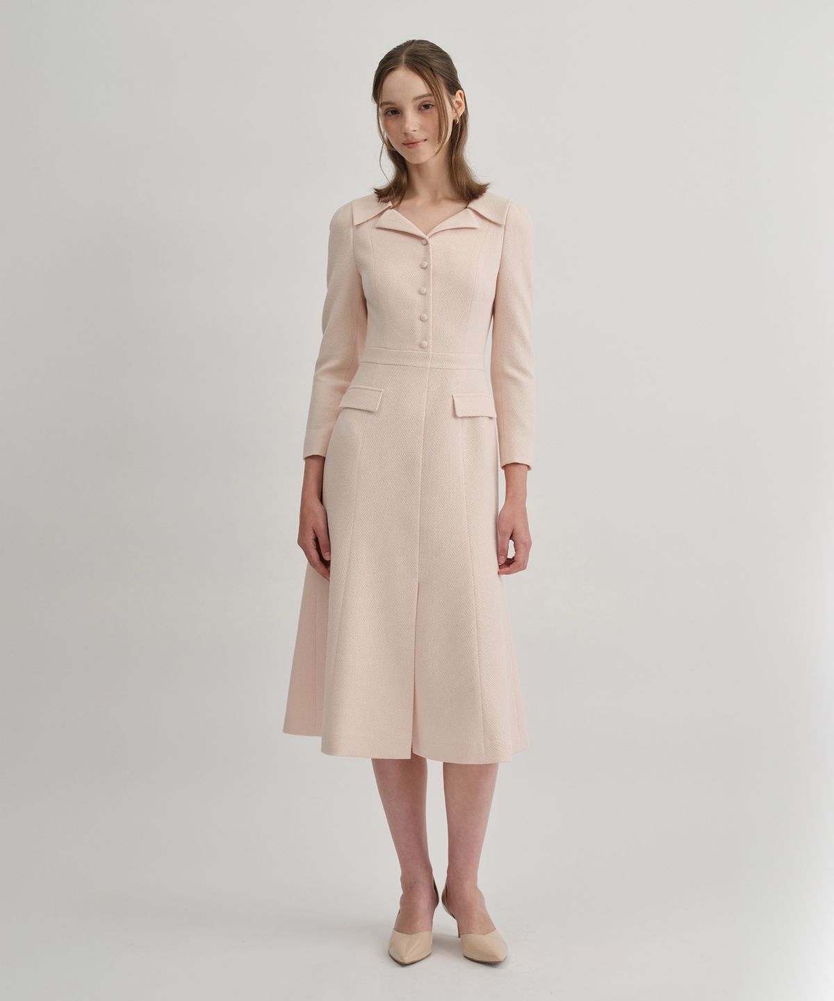 토와브(TOWAV) ELENA COLLAR DRESS_CREAM PINK