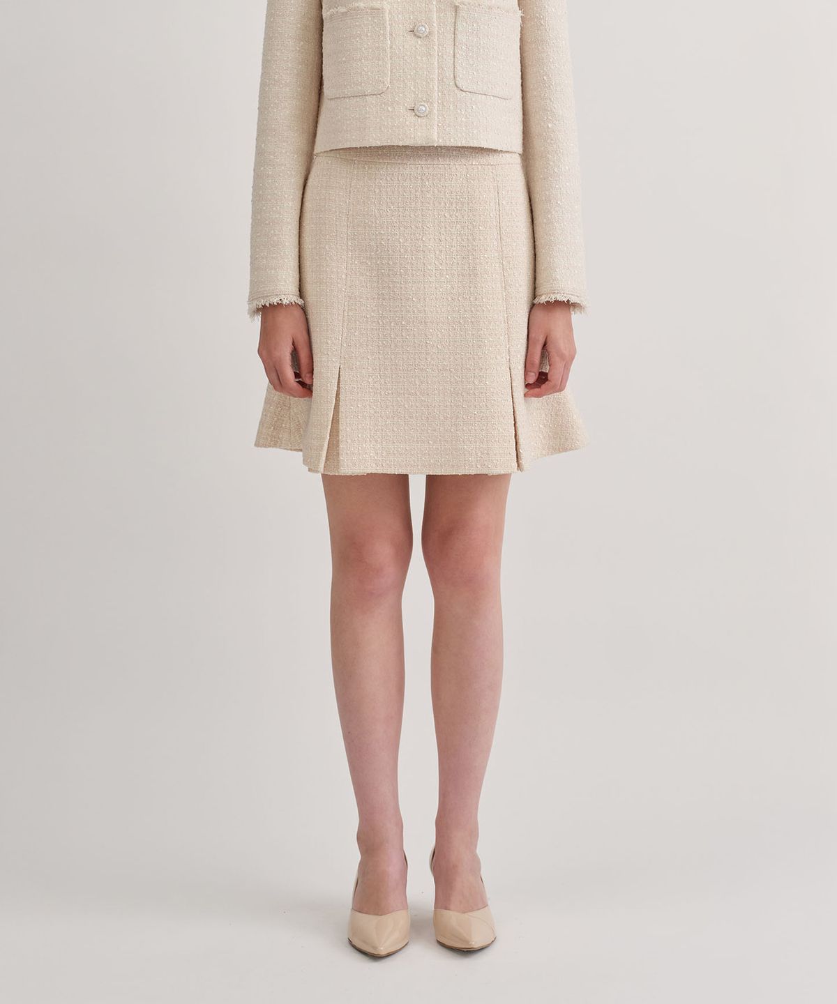 토와브(TOWAV) LEMAY TWEED SKIRT_PALE PINK