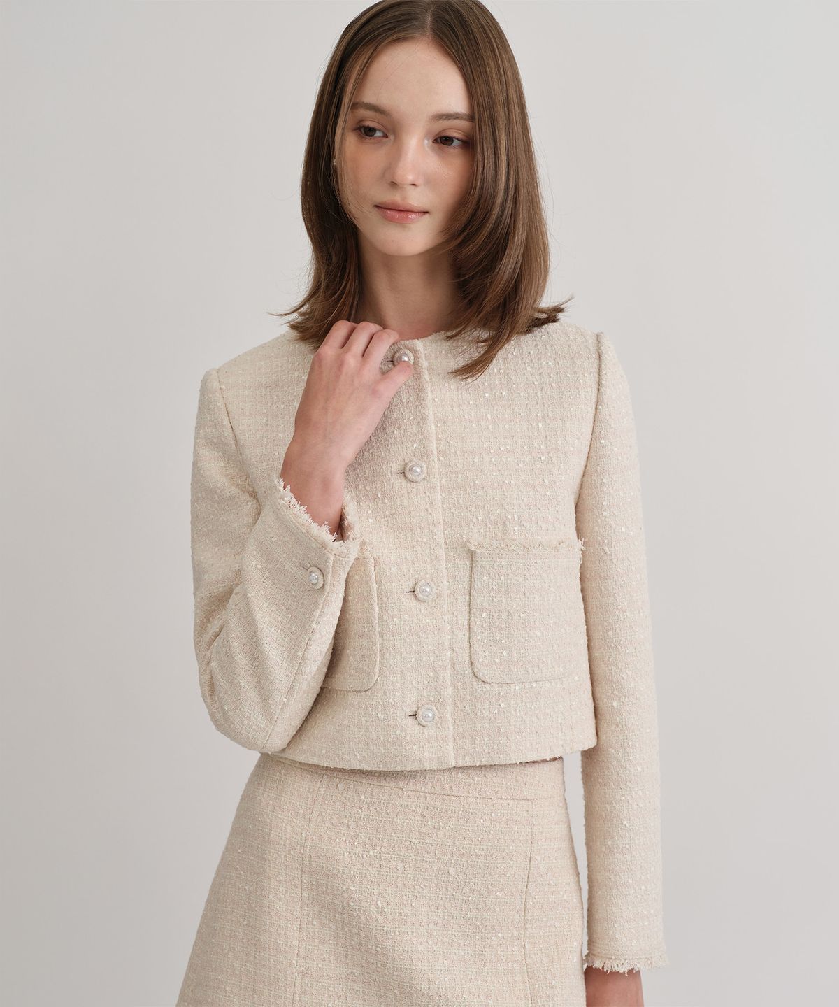 토와브(TOWAV) LEMAY TWEED JACKET_PALE PINK