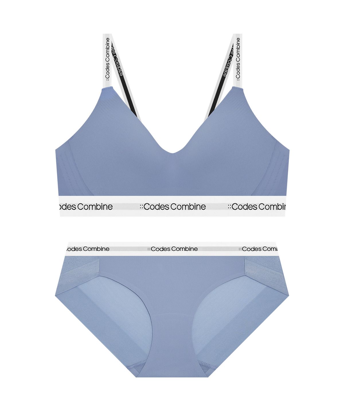코데즈컴바인 이너웨어(CODES COMBINE INNERWEAR) 프리핏 골지 노와이어 브라 팬티 세트_블루그레이