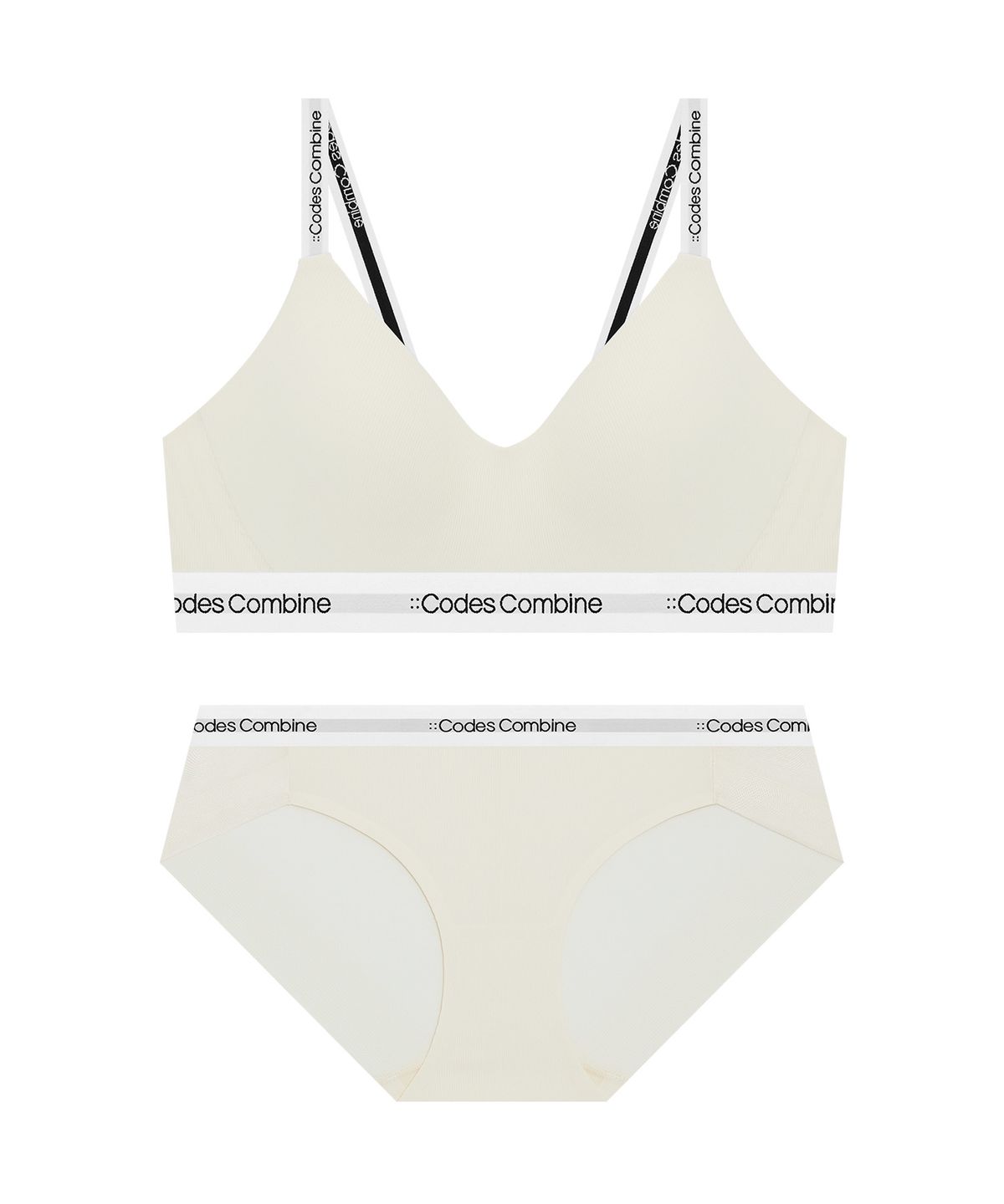 코데즈컴바인 이너웨어(CODES COMBINE INNERWEAR) 프리핏 골지 노와이어 브라 팬티 세트_크림
