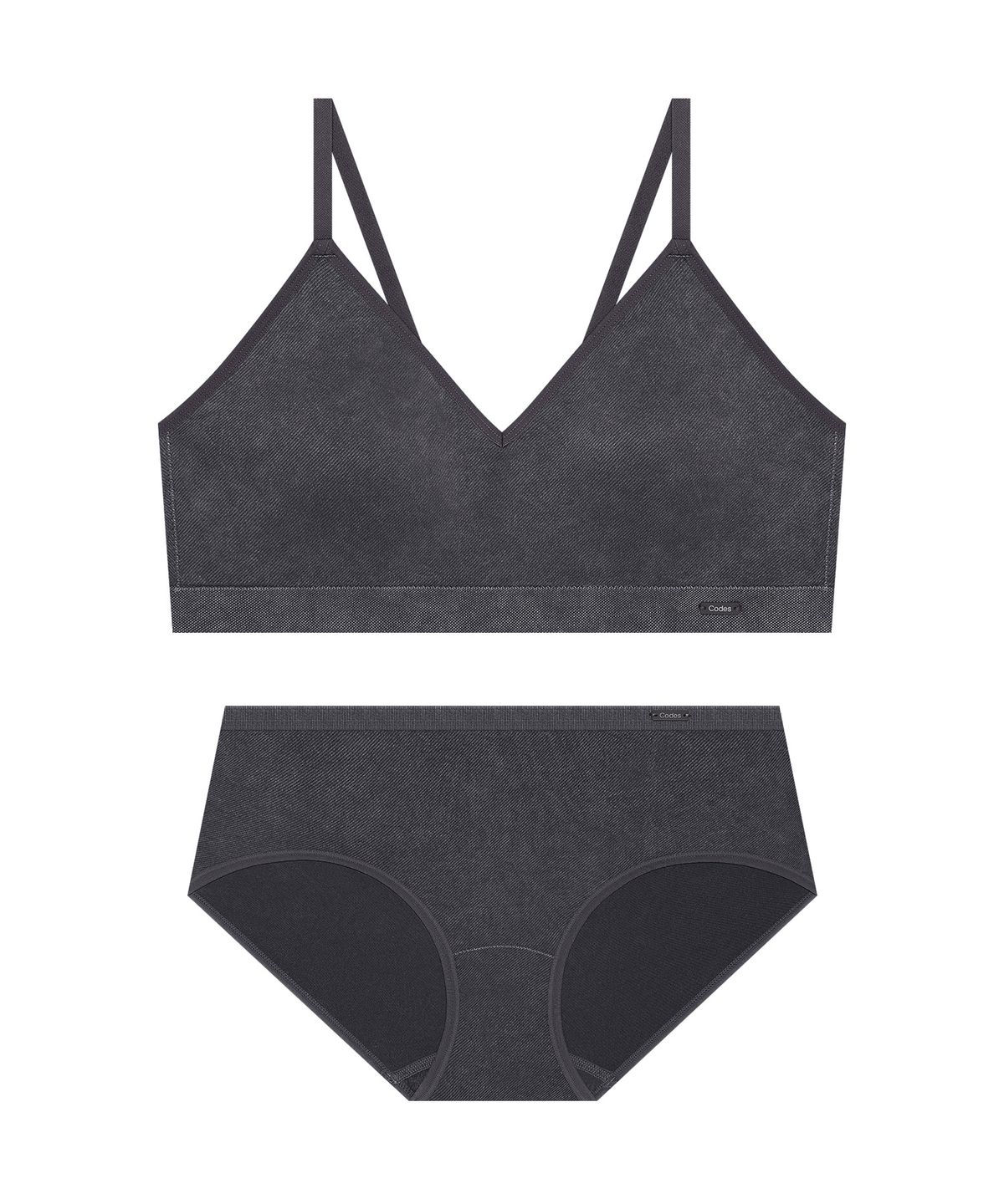 코데즈컴바인 이너웨어(CODES COMBINE INNERWEAR) 데님 텍스처 심리스 브라 팬티 세트_데님 블랙