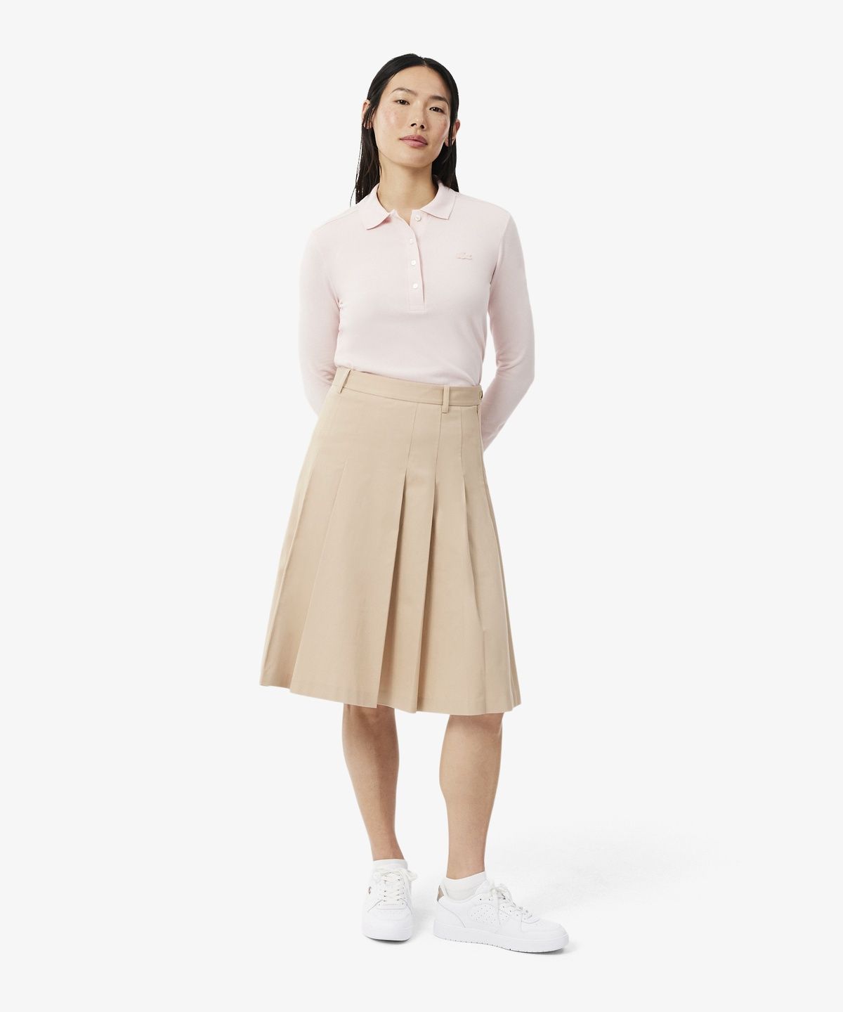 라코스테(LACOSTE) 여성 미디기장 코튼 플리츠 스커트 JF8319-56N X6F