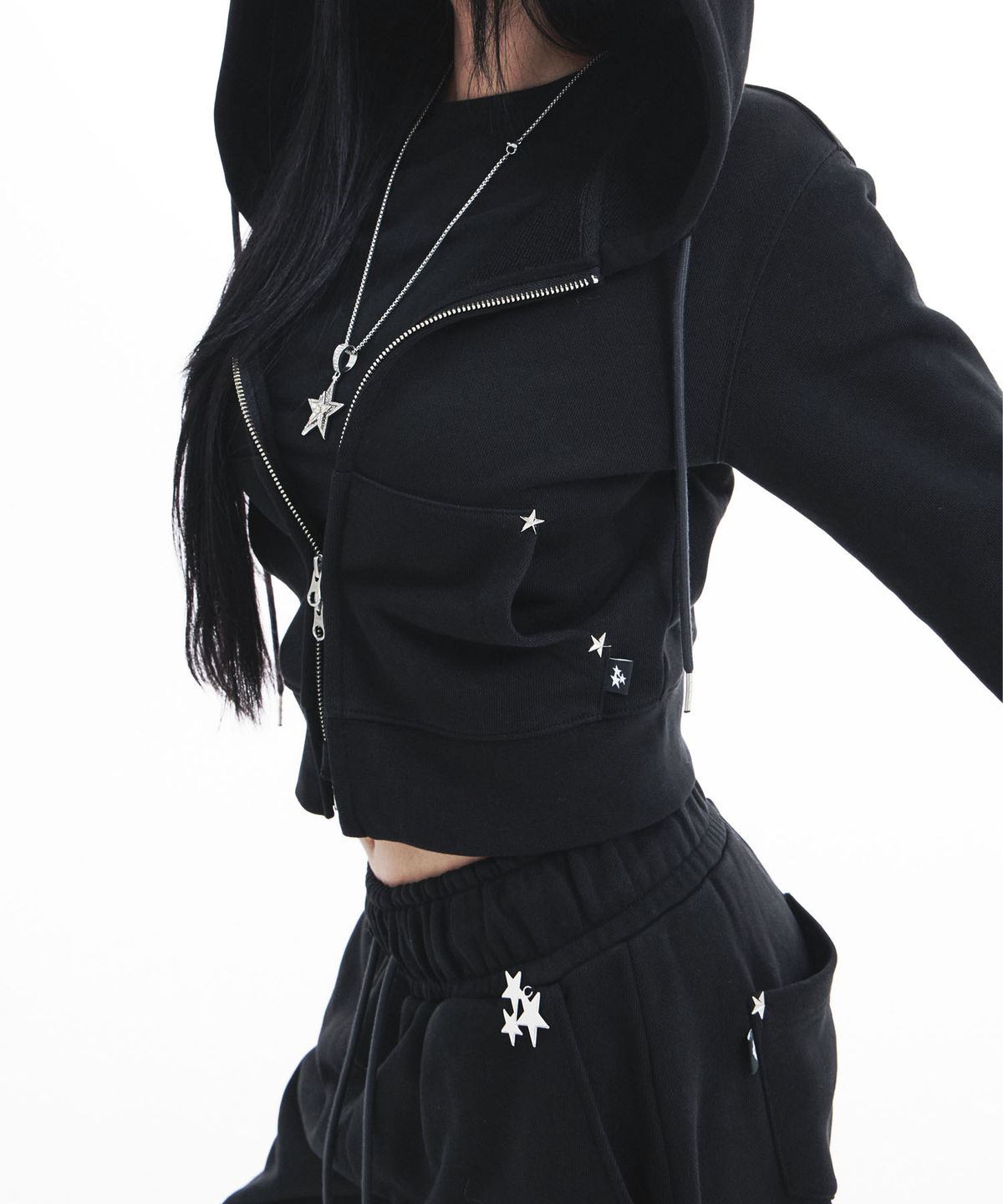 시데라(SIDERA) Star Stud Hoodie [Black]