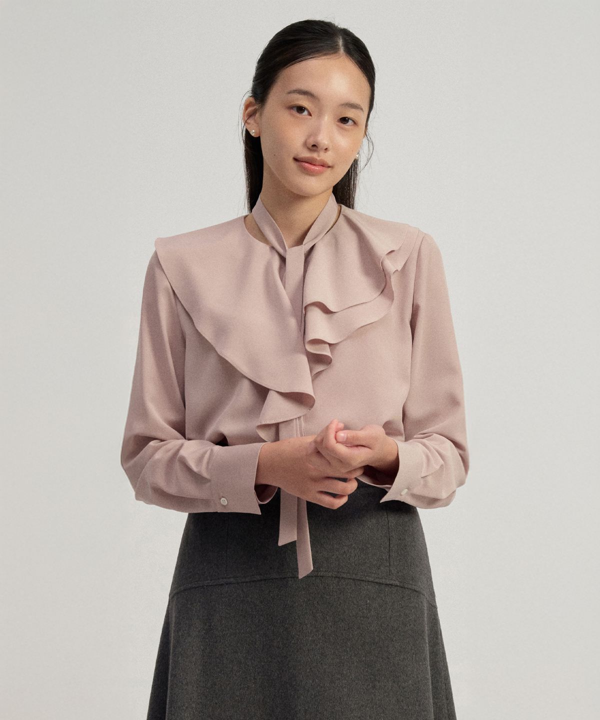 토와브(TOWAV) LETTE RUFFLE BLOUSE_PINK BEIGE