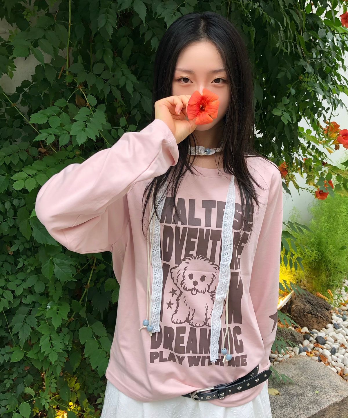 와이케이(WAIKEI) 말티즈 어드벤처 래글런 롱슬리브 티셔츠 핑크