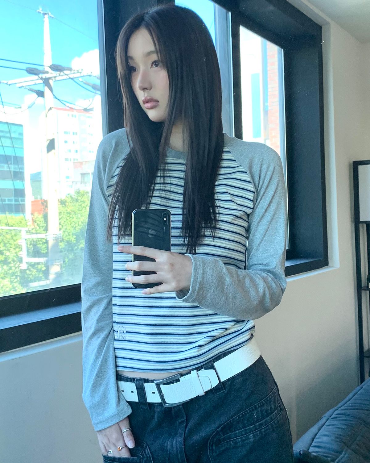 해비즘(HAVISM) H STRIPE RAGLAN L/S TEE(GREY)