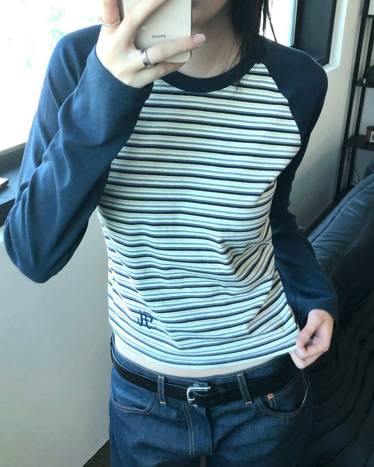 해비즘(HAVISM) H STRIPE RAGLAN L/S TEE(NAVY)