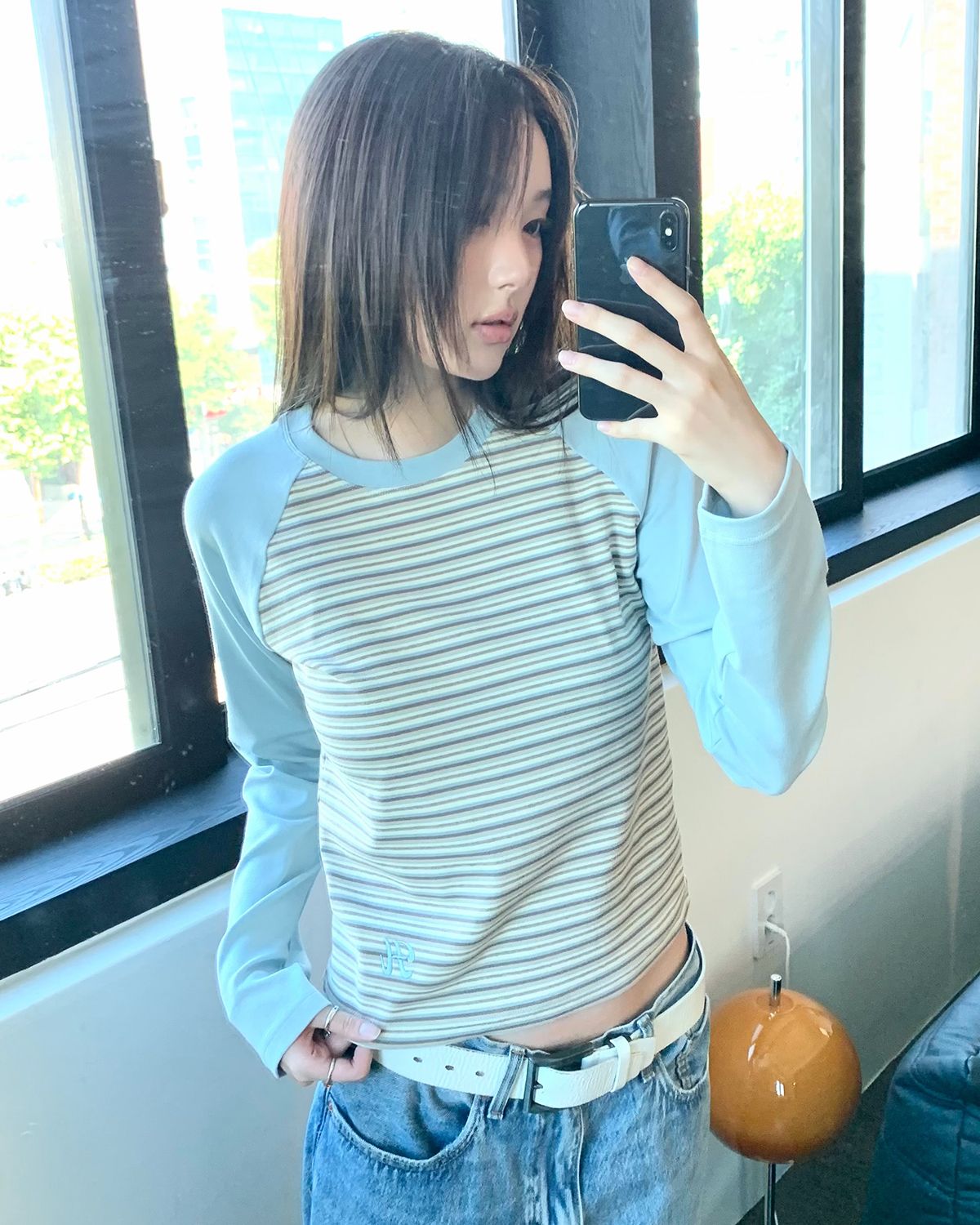 해비즘(HAVISM) H STRIPE RAGLAN L/S TEE(SKY BLUE)