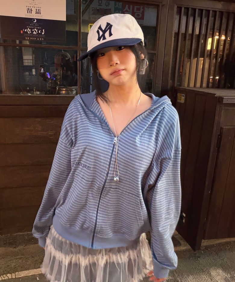 HVSM STRIPE THIN ZIP UP HOOD(SKY BLUE)