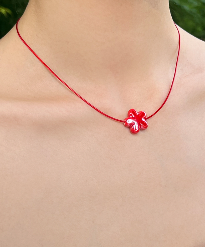 red flower pottery string necklace (2colors)