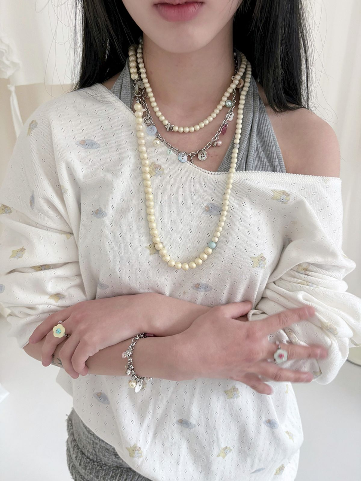 코지웨이브클럽(COZYWAVECLUB) CANDY BUTTON NECKLACE