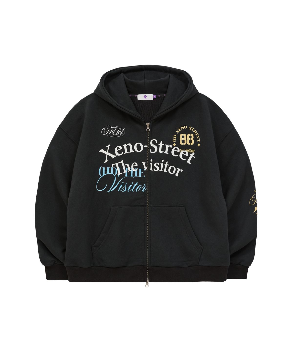 후드후드(HOODHOOD) Xeno Street 레터링 후드 집업 블랙