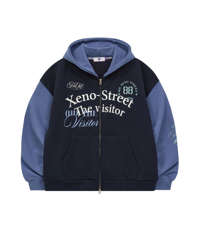 Xeno Street 레터링 후드 집업 네이비