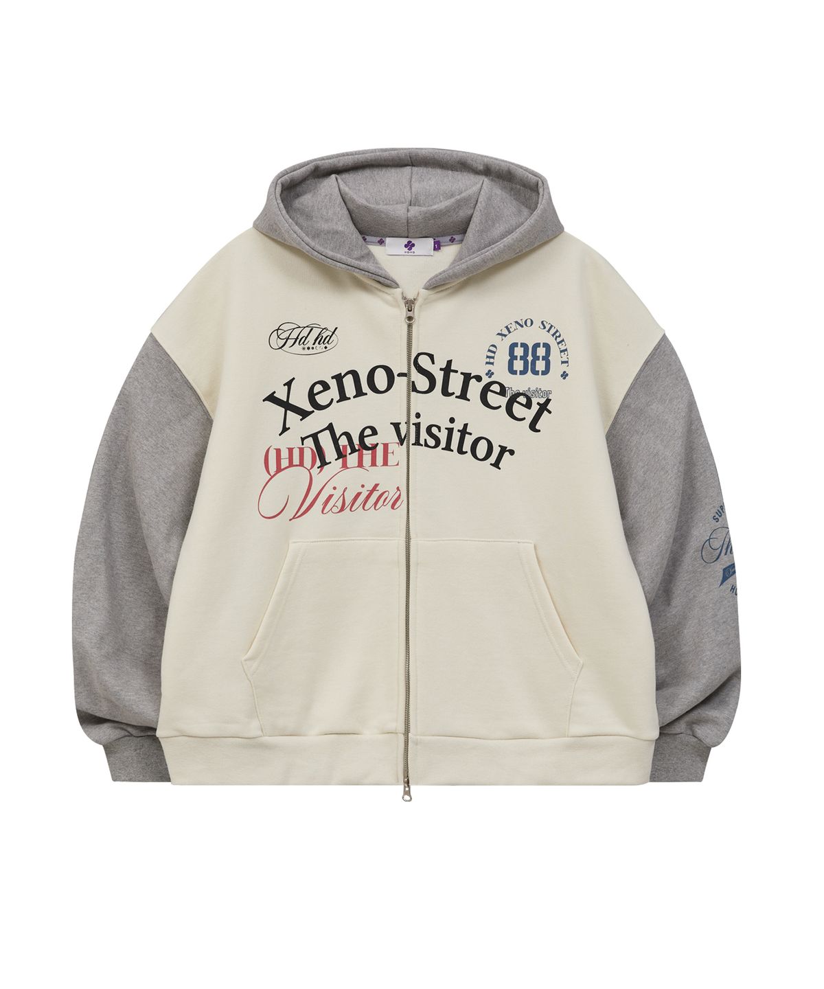 후드후드(HOODHOOD) Xeno Street 레터링 후드 집업 아이보리