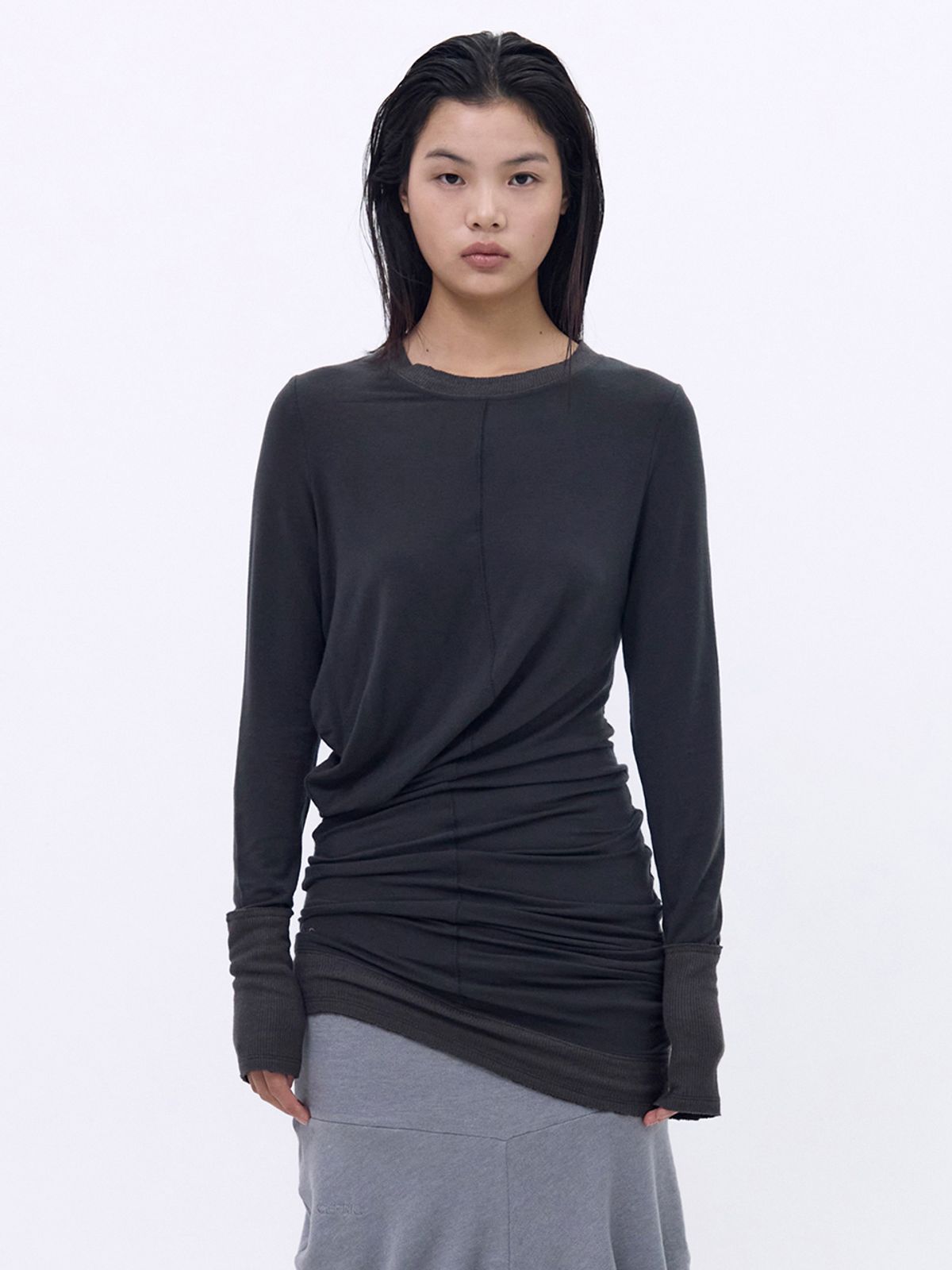 세릭(CERRIC) Long Sleeve Wave Dress _ Charcoal
