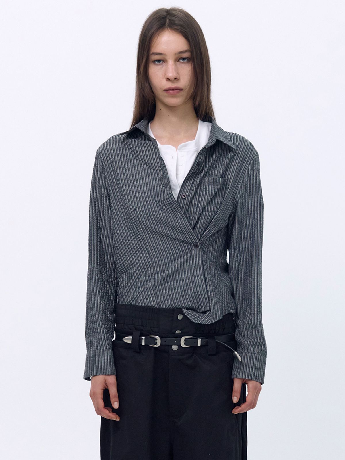 세릭(CERRIC) Striped Button Shirt _ Black
