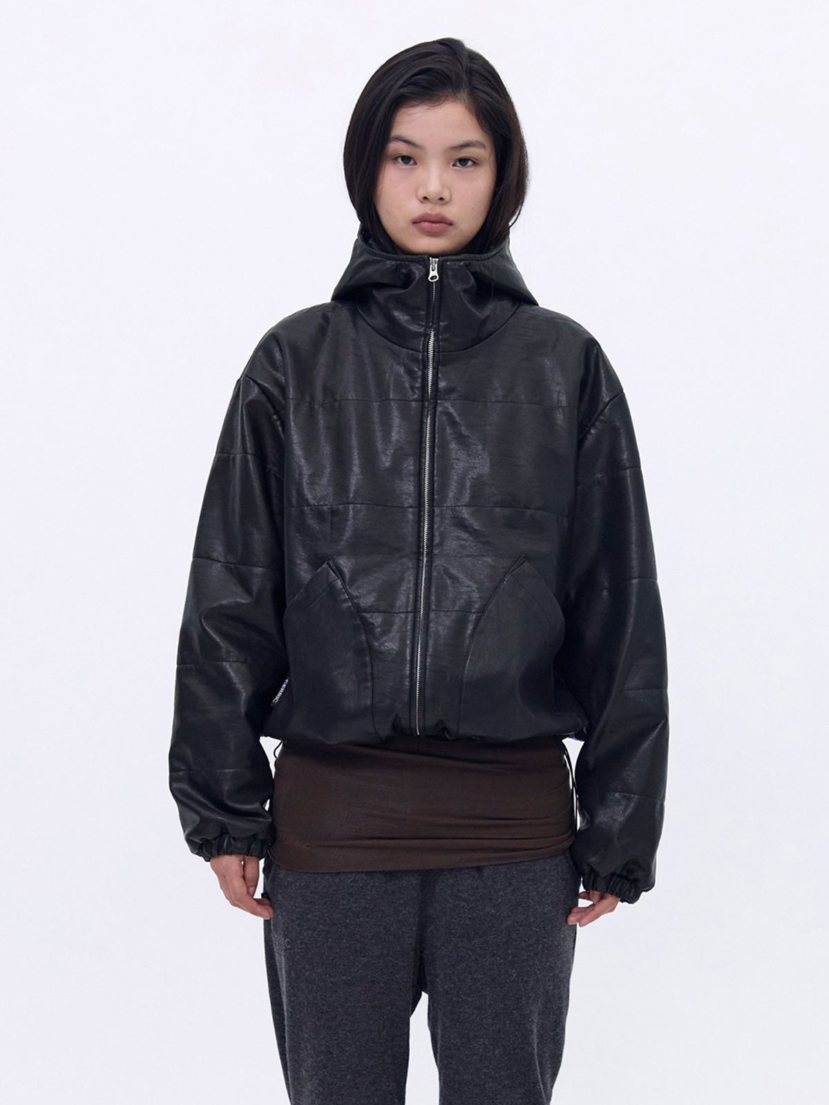 세릭(CERRIC) Leather Hoodie Jumper _ Black