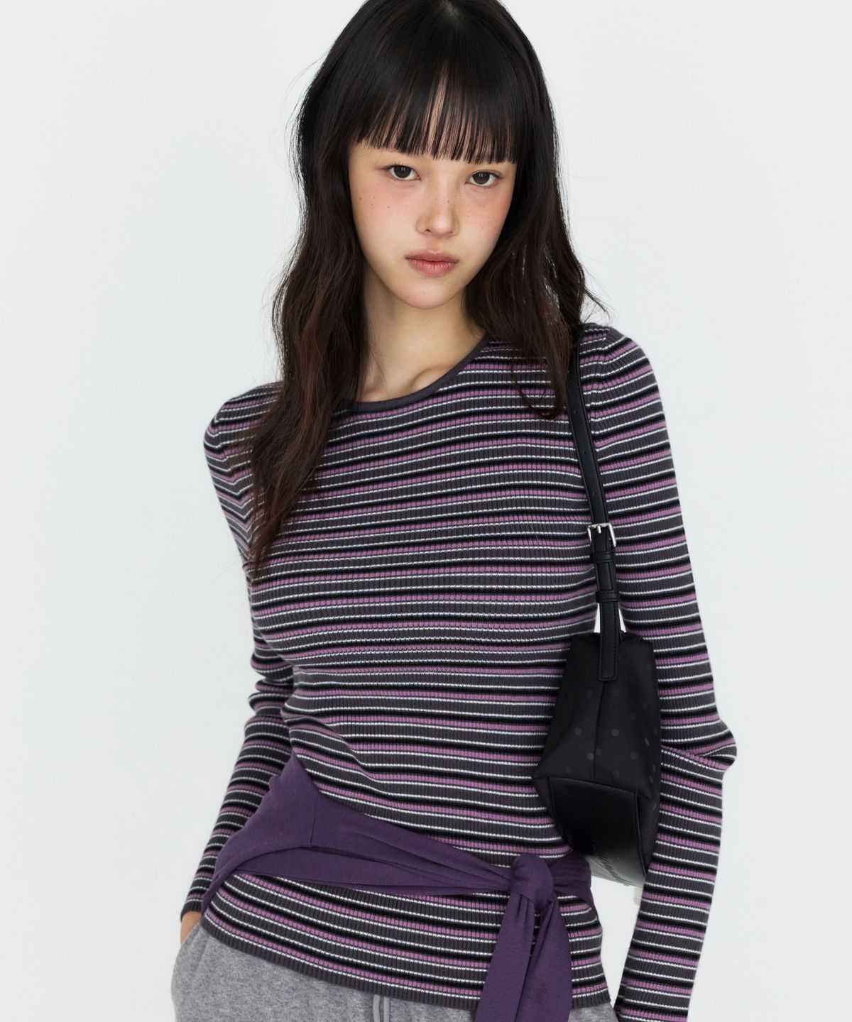 몽돌(MONGDOL) 스트라이프 라운드넥 골지 니트 MDKT162_3 Colors