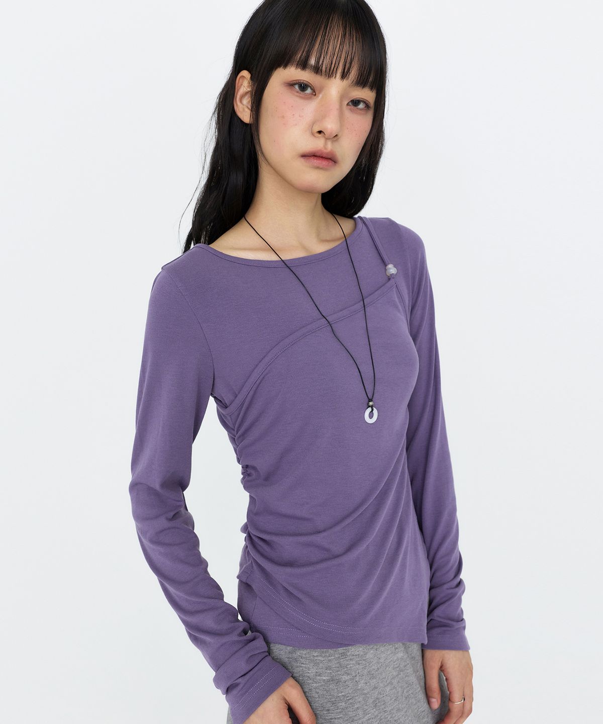몽돌(MONGDOL) [SET] 원숄더 슬리브리스 레이어드 티셔츠 퍼플 MDTS107PURPLE