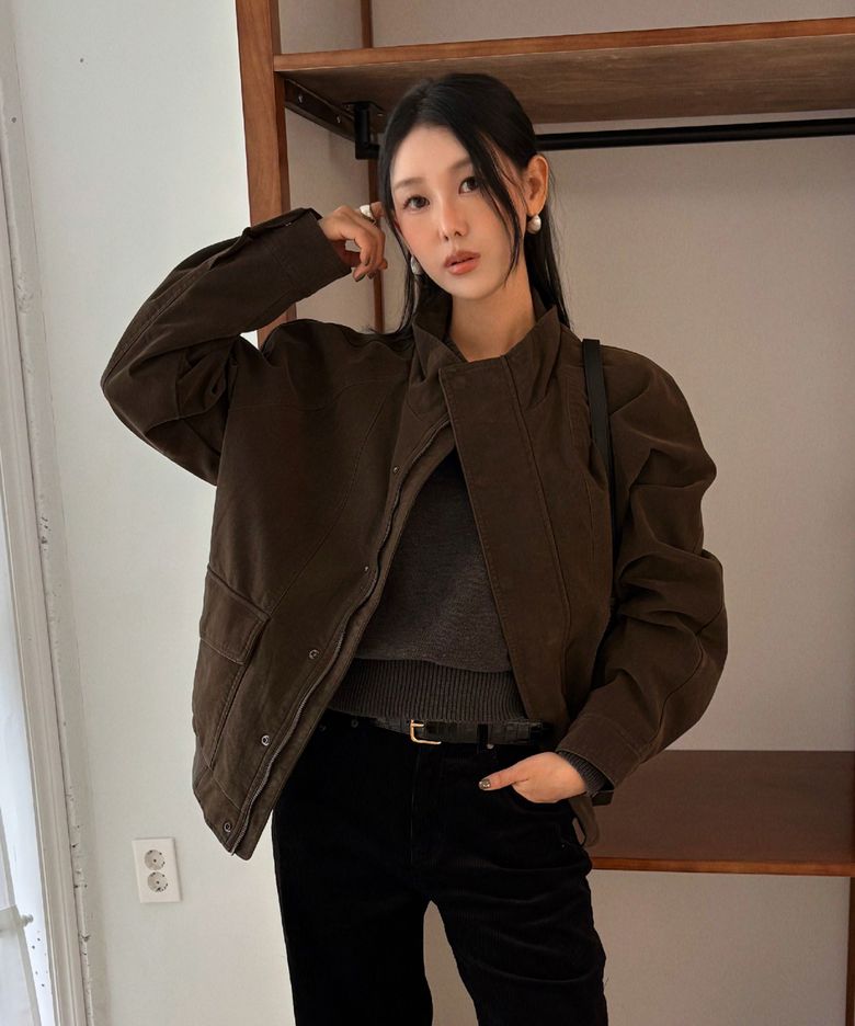 [승하 PICK] 하이넥 워싱 레더 블루종 자켓 카키 MDJK051KHAKI