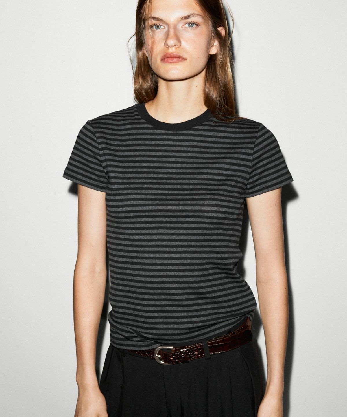마시모두띠(MASSIMO DUTTI) 립 스트라이프 반팔 티셔츠