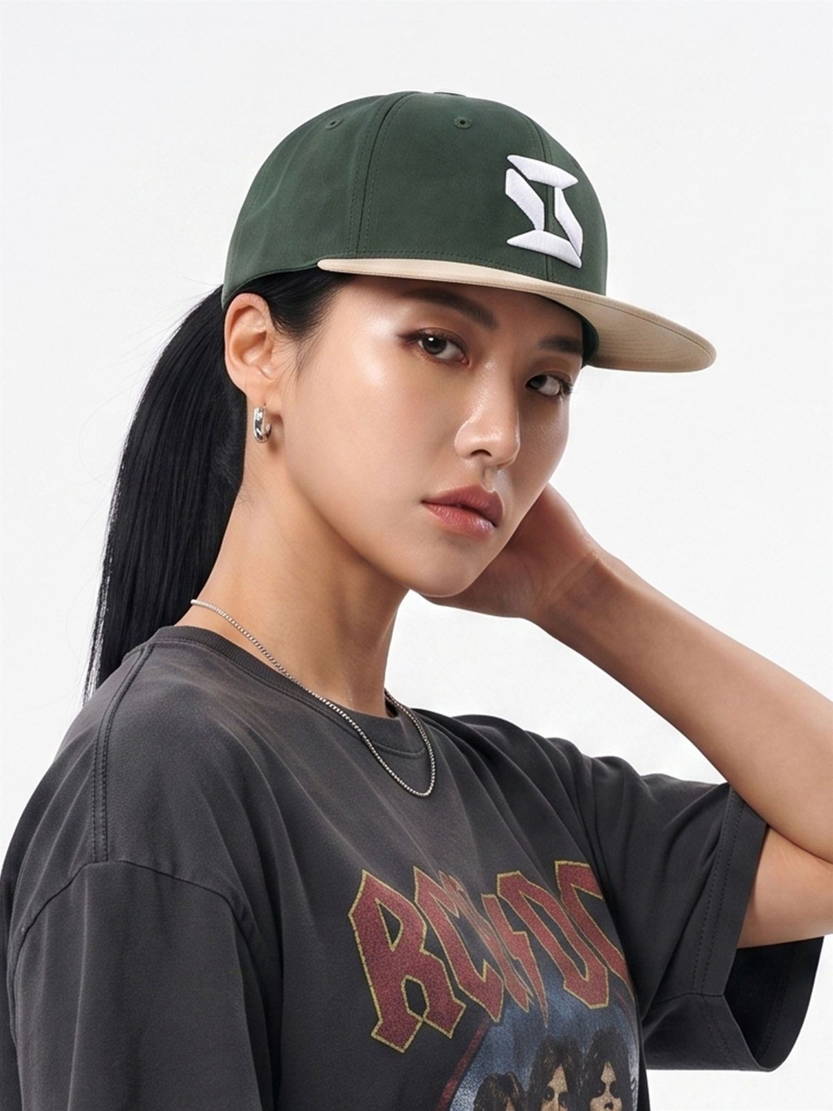 클리킥(KLIKIIC) 스냅백 힙팜 라인 크림&그린 HHSC-CGW