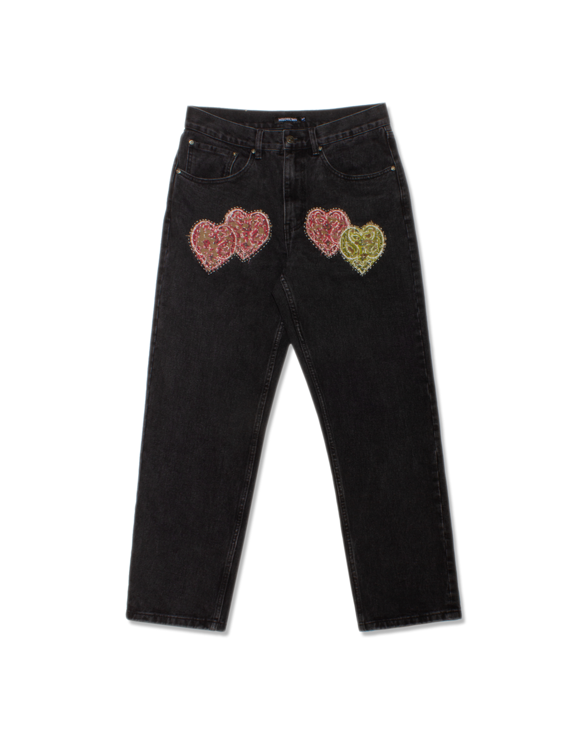 미디엄스(MEDIUMS) [MEDIUMS x TWO STANDARD] Distressed Sashiko Patch Denim Pants (미디엄스 x 투스탠다드 디스트레스 사시코 패치 데님 팬츠