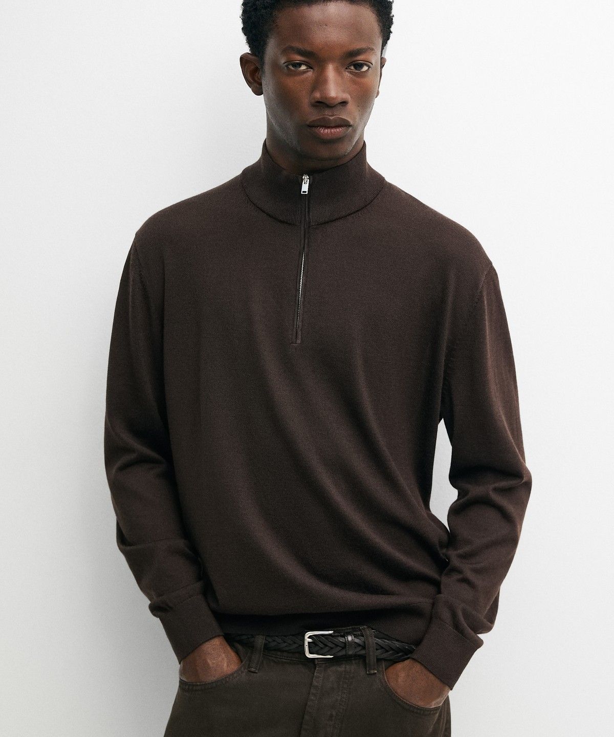 마시모두띠(MASSIMO DUTTI) 메리노 울 블렌드 모크넥 니트 스웨터