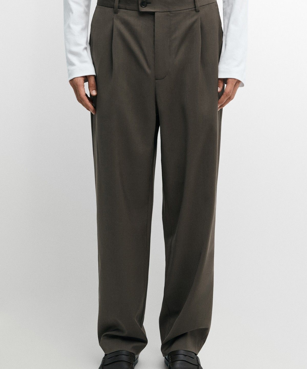 마시모두띠(MASSIMO DUTTI) 릴랙스 핏 핀턱 100% 쿨 울 팬츠
