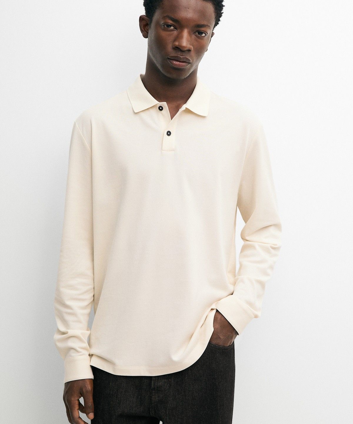 마시모두띠(MASSIMO DUTTI) 100% 코튼 마이크로 텍스처 니트 폴로셔츠