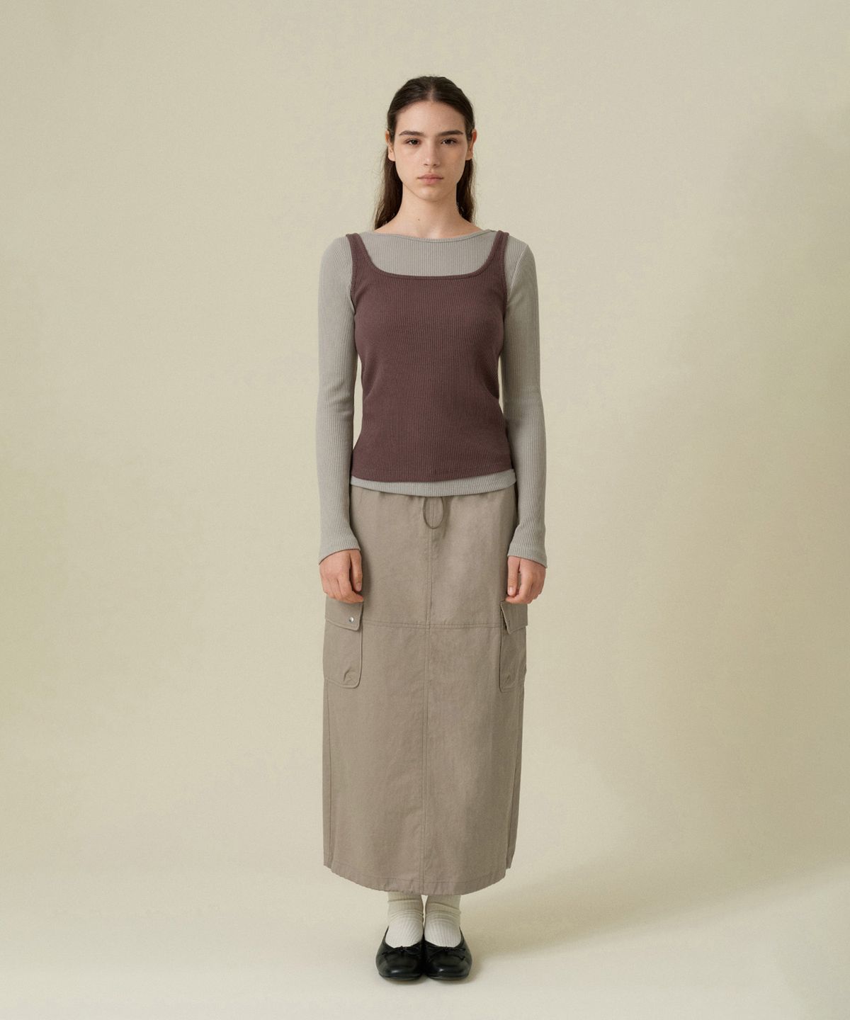 망고매니플리즈(MANGO MANY PLEASE) DUI ANORAK SKIRT_KHAKI BEIGE