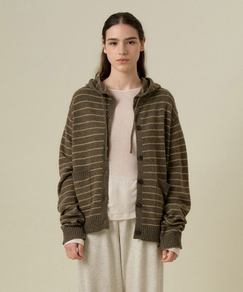 COLIN HOOD KNIT CARDIGAN_BROWN STRIPE