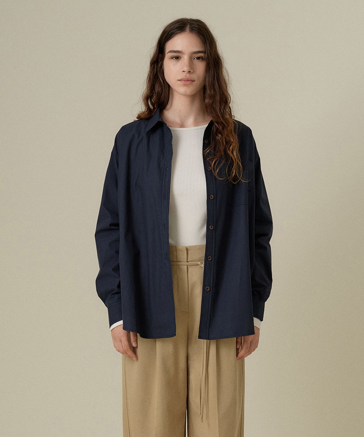 망고매니플리즈(MANGO MANY PLEASE) DUONO COTTON SHIRT_NAVY