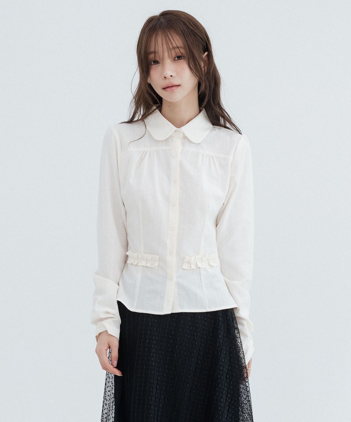 하이스쿨디스코(HIGH SCHOOL DISCO) 퍼프 레이스 라운드 카라 셔츠_아이보리
