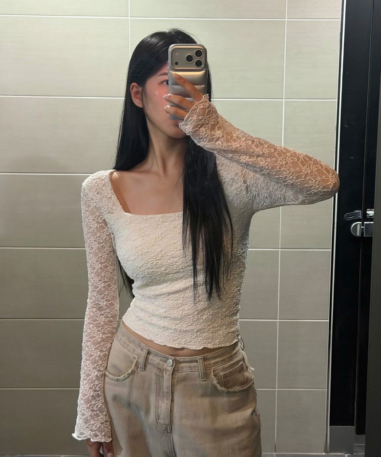 LACE SQUARE NECK TOP / IVORY
