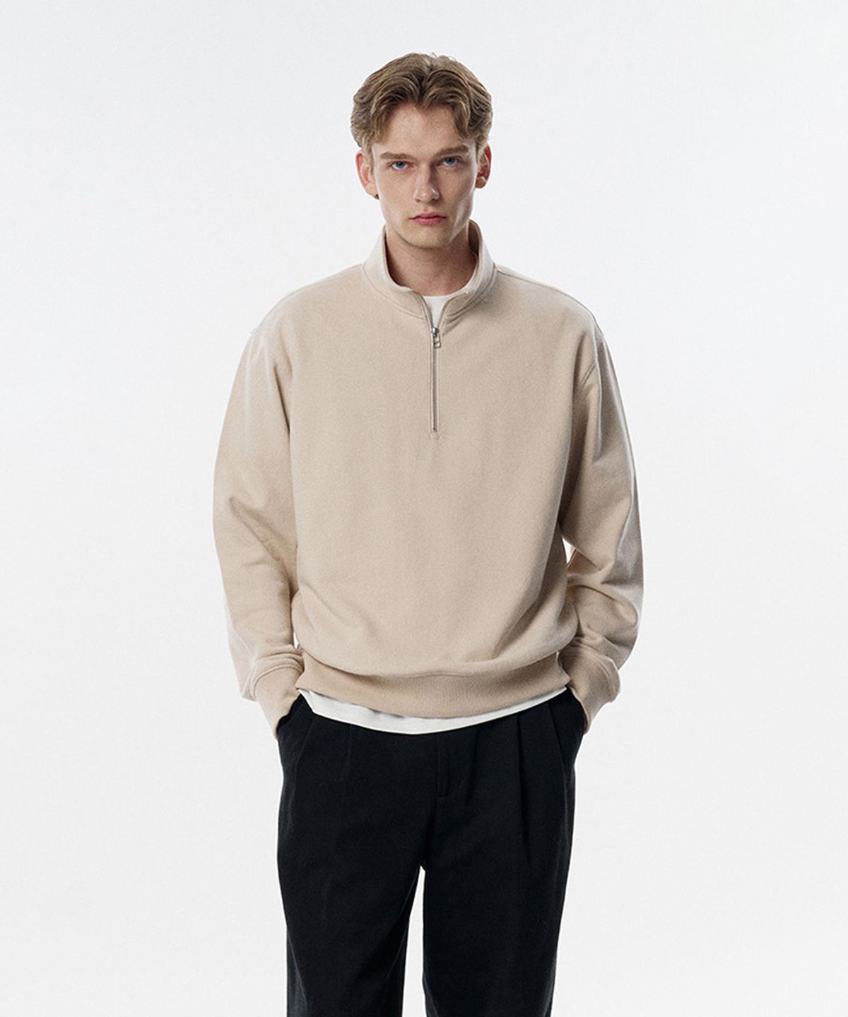 테일던(TAILDERN) Paul Cotton Quarter Zip-up Sweatshirts Beige