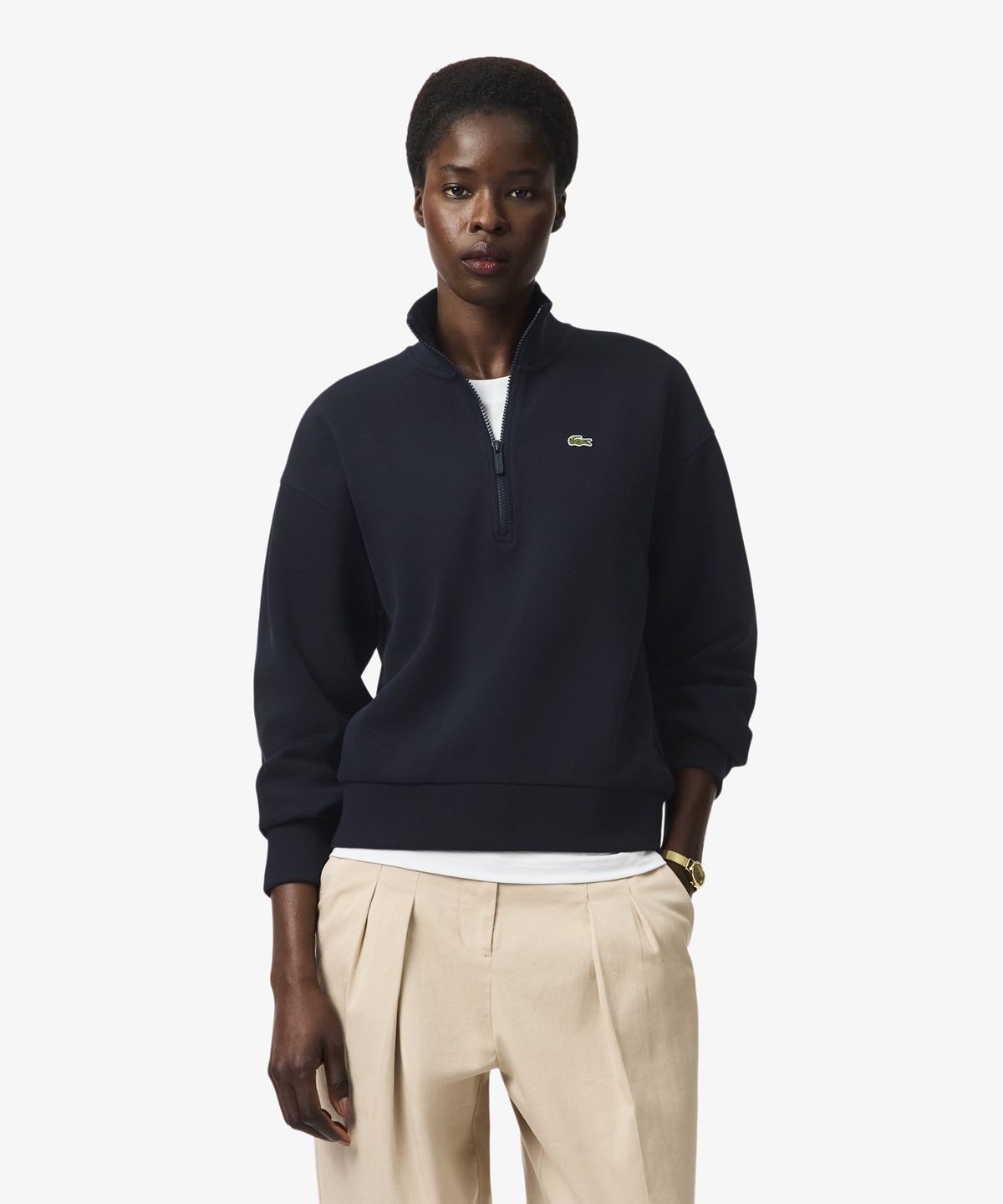 라코스테(LACOSTE) 여성 더블페이스 피케 하프집업 스웻셔츠 SF5271-56N HDE