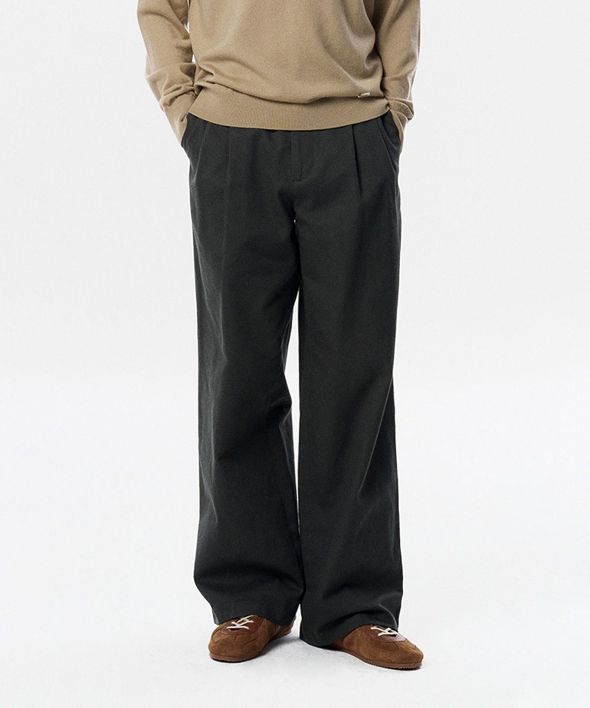 테일던(TAILDERN) Lynch Iconic Cotton Linen Wide Chino Pants Dark Grey